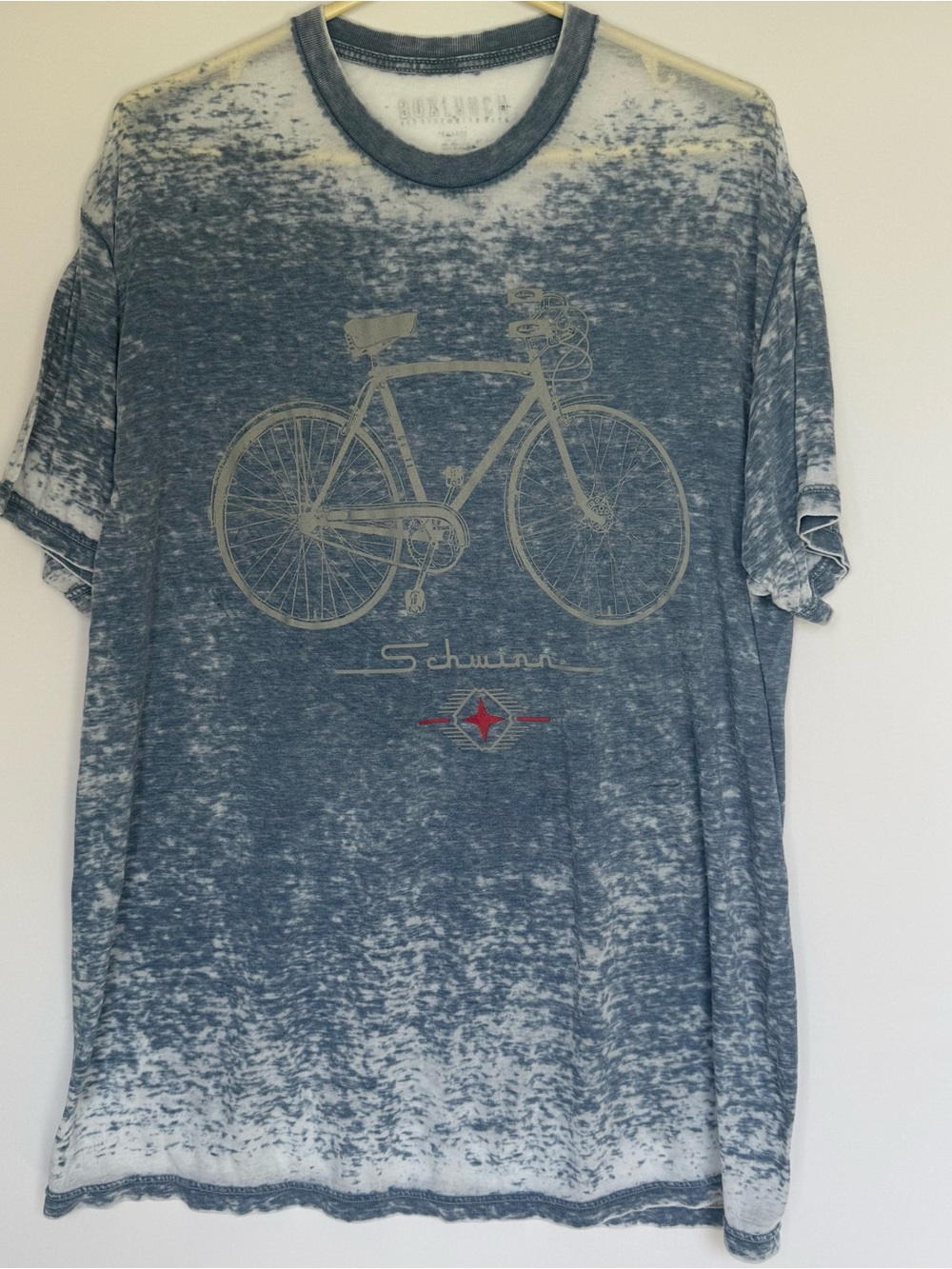 Box lunch Men's Blue White Marble Schwinn Graphic Bicycle T-Shirt Paper Thin